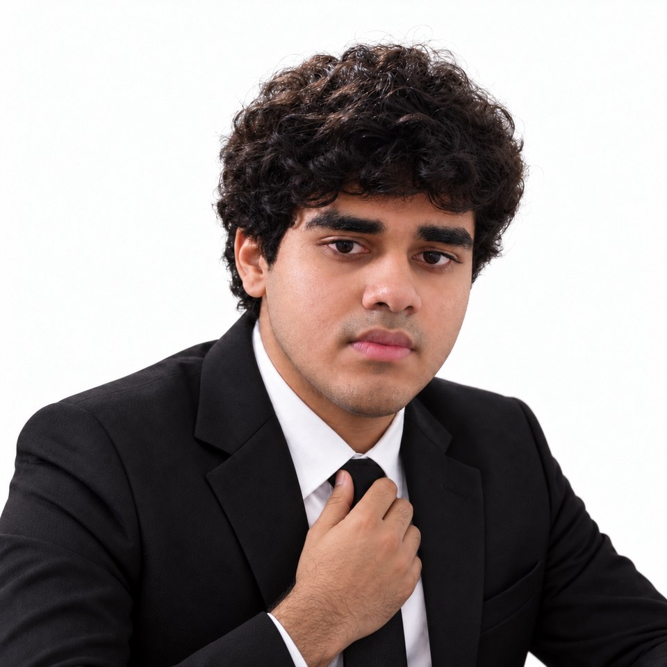Portrait of Anmol Srivastava in a black suit and tie