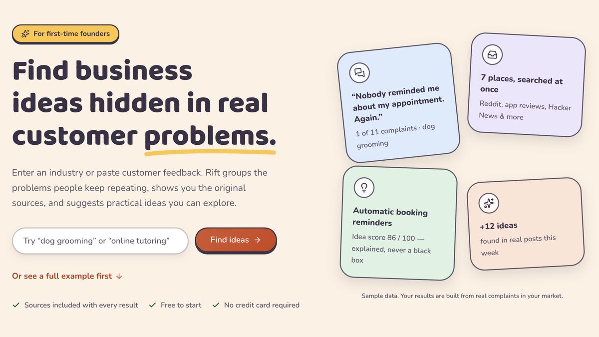 Screenshot of the Rift home page