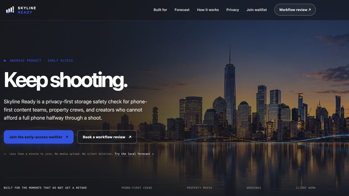 Screenshot of the Skyline Ready landing page